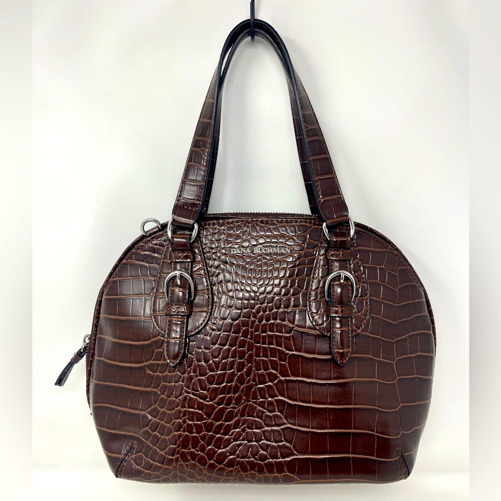 Dana Buchman Satchel Bag Womens Medium Brown Croc Embossed Dome Handbag
